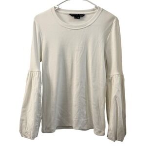 Veronica Beard Jeans White Ribbed Bell Sleeve Top Size Small